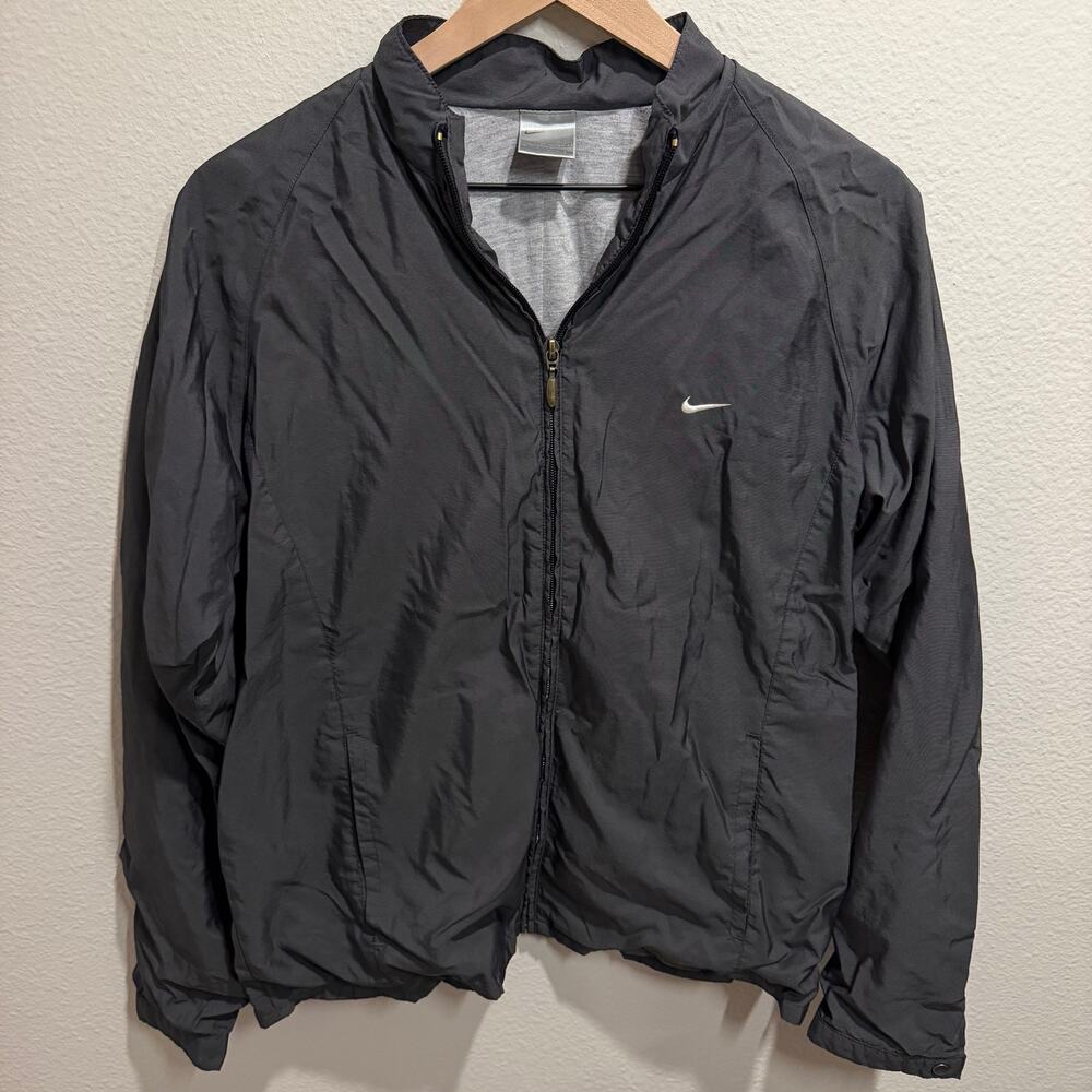 Vintage Nike Gray Tag Jacket Women’s L 12-14 Oversized Fit 90s Y2K Swoosh Zip Up